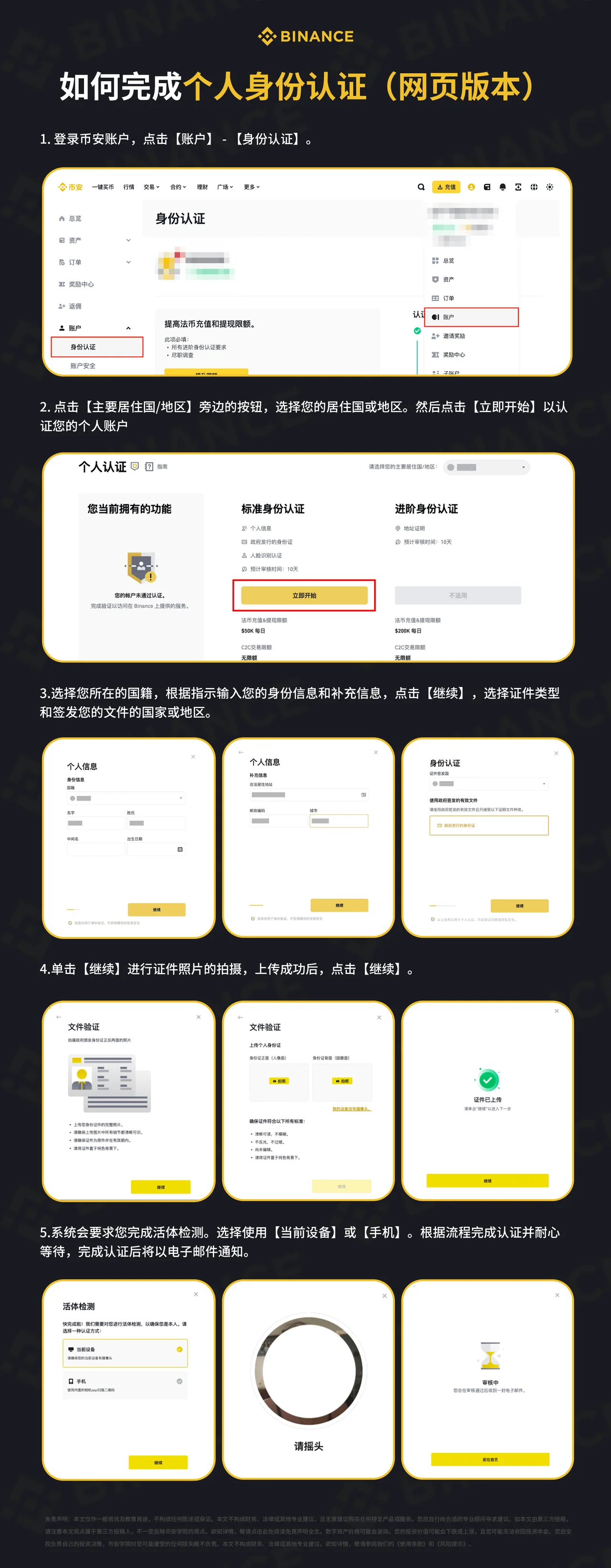如何完成个人认证（ 网页）：操作步骤图